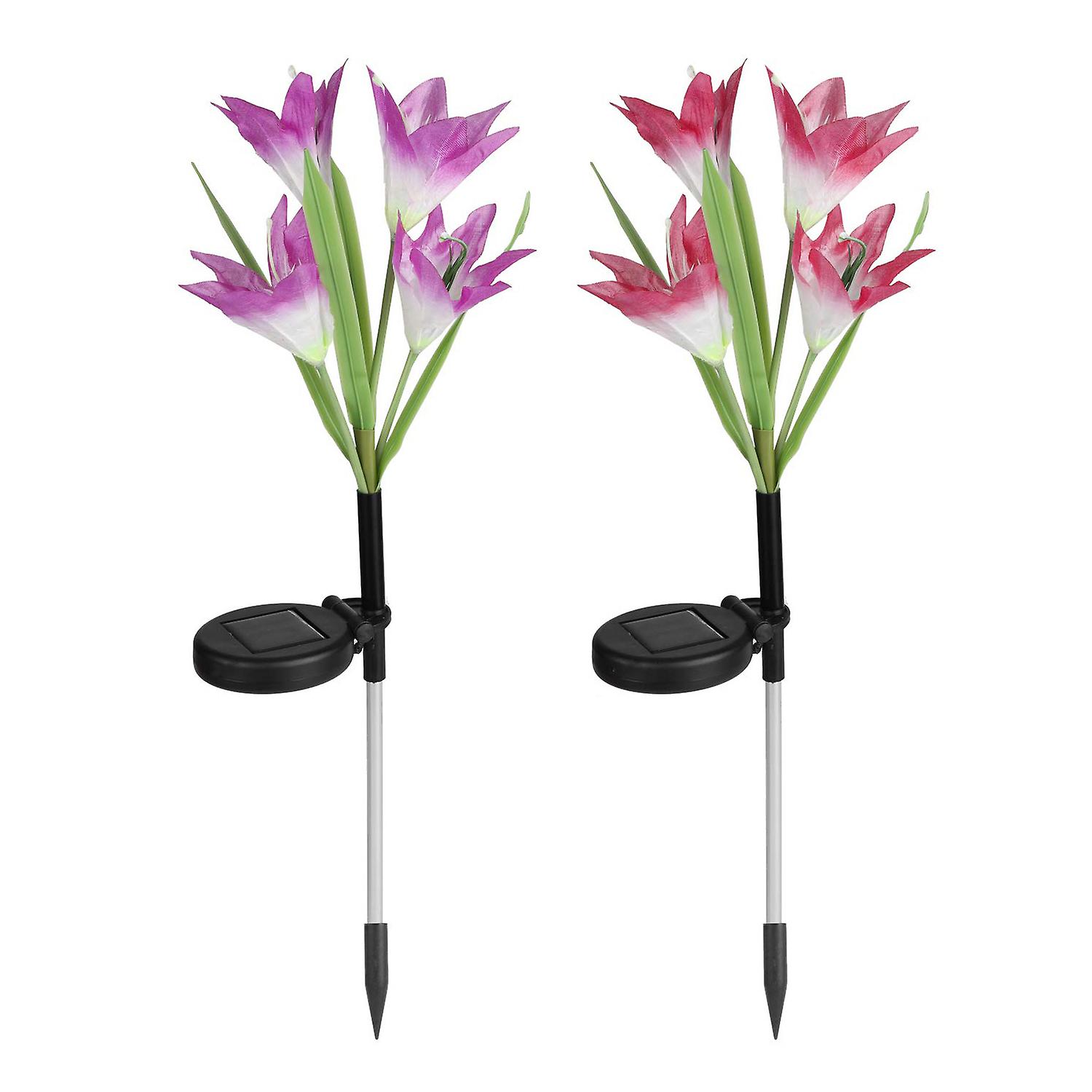 Lampes Solaires Pour Fleurs D'Extérieur, Lot De 2 Lampes Led Pour Fleurs De Lys À Piquer Dans Le Jardin