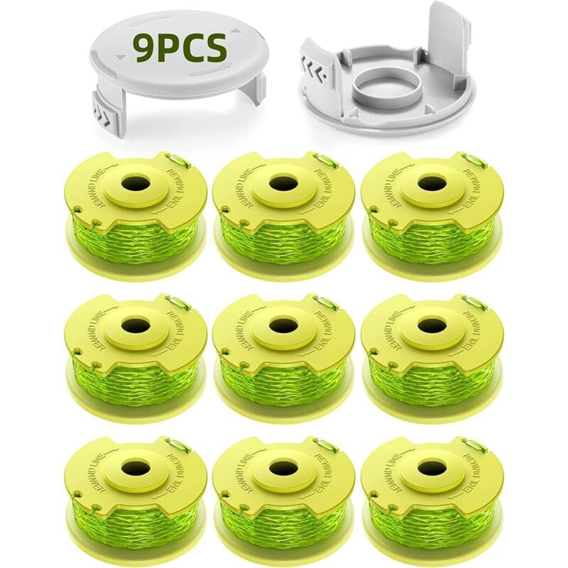 11 Pack Modèle Updated Bobine Fil Cut Border Compatible Avec Ryobi One +18v,24v,40v Bordures De Coupe, Ø2,0 Mm Et Longueur 3,4 M Ac14rl3a Remplacements Bordure De Coupe (9 Bobines, 2 Couvercles)