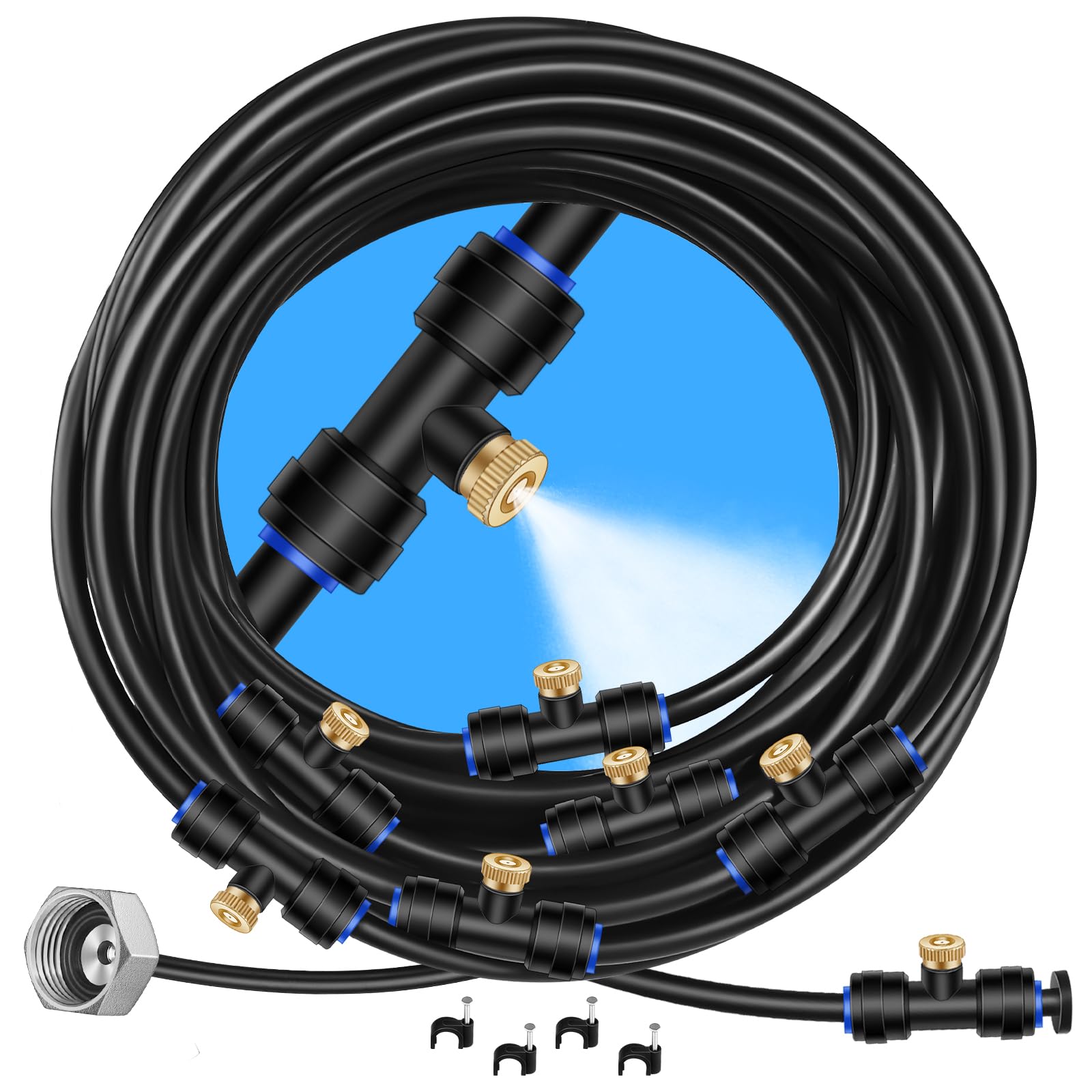 Système De Brumisation,tuyau De Brumisation De 10 M (32 Pi) + 9 Buses De Brumisation En Laiton + Adaptateur En Laiton (3/4 Po),brumisateurs