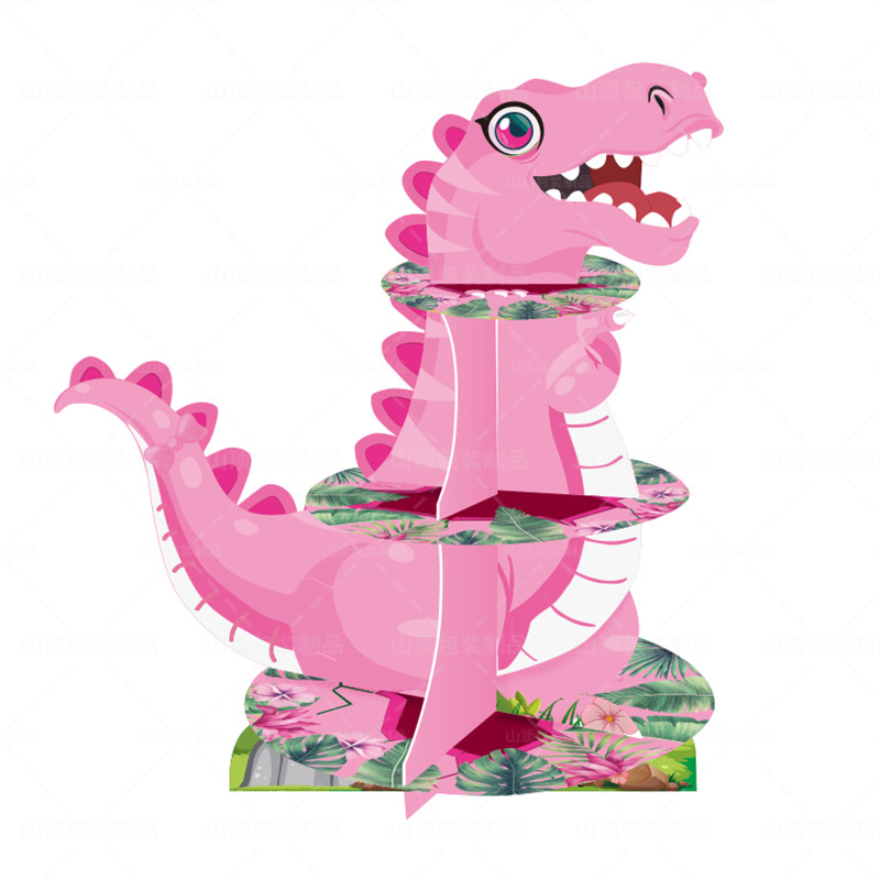 Dinosaur Party Paper Three-layer Cake Tray, Birthday Cake Stand, Paper Cupcake, Multi-layer Thick Cake Rack