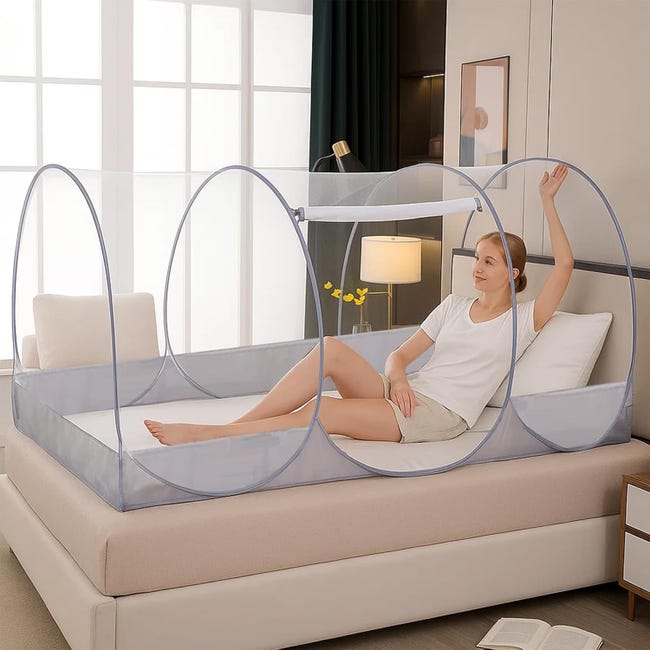 Moustiquaire Pliable Pop-up, Moustiquaire Pour Lit Simple Avec Fermeture Éclair, Tente De Camping Portable, Facile À Installer