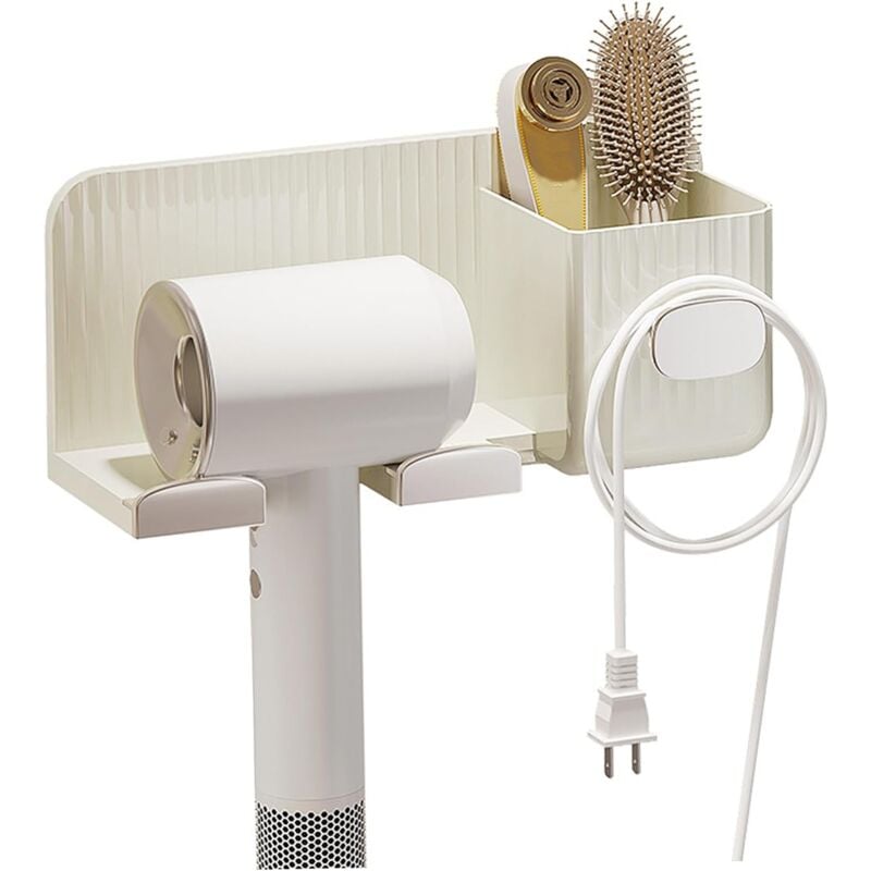 Support De Sèche-cheveux Support Mural Auto-adhésif Pour Outils De Cheveux Avec Crochet De Câble Et Boîtes De Rangement Support De Sèche-cheveux Multifonction Pour Accessoires De Salle De Bain