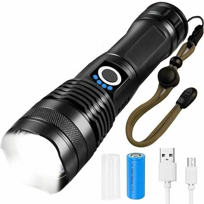 Lampe Torche Led Ultra Puissante, 10 000 Lumens, Xhp70.2, Zoom Led, Rechargeable Par Usb, 5 Modes D'Éclairage (sku Produit : 96260990 Sku Offre : Lehua25.6.4-3)