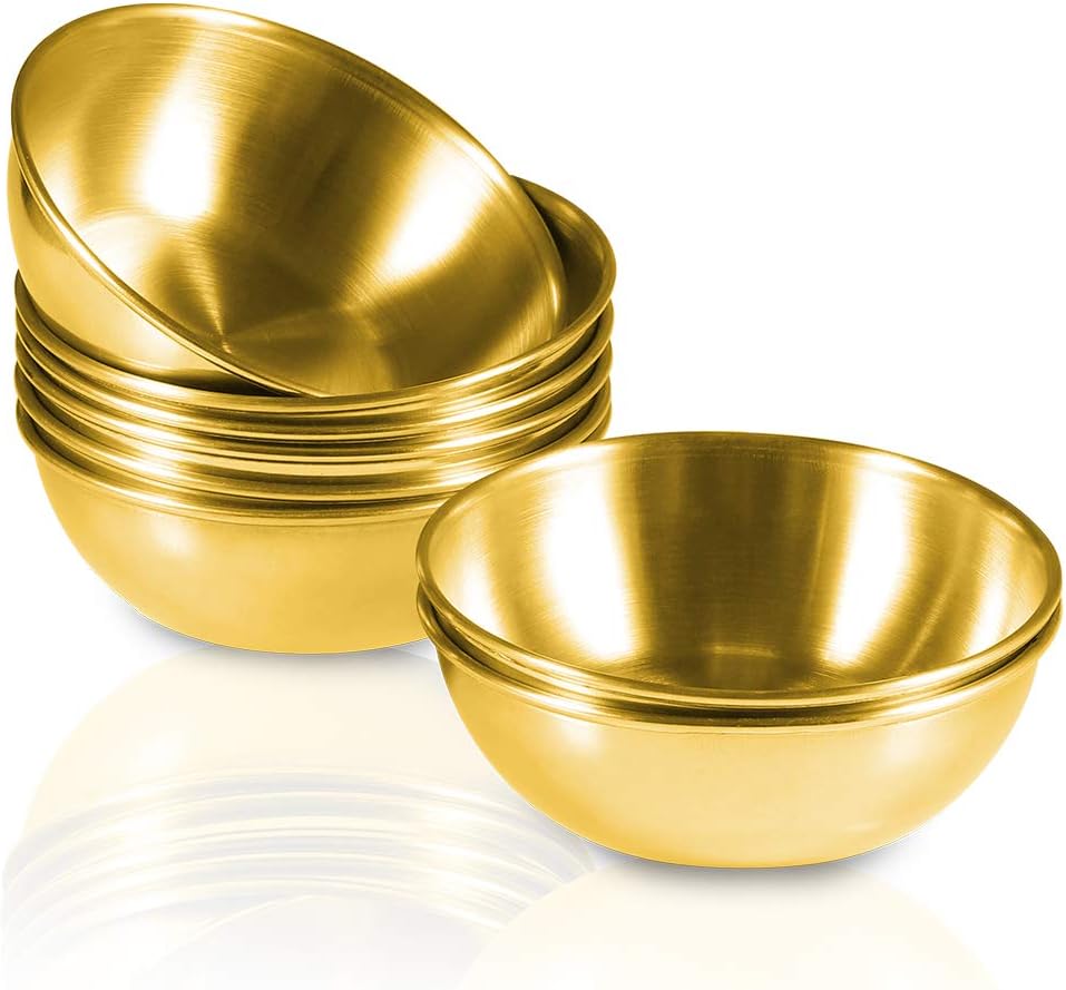 Stuks - Kommen - Rvs Ronde Sauskommetjes - Mini Kommetje - Kleine Roestvrijstalen Dip & Specerij Bakjes Voor Fondue, Barbecue En Tafel - Goud