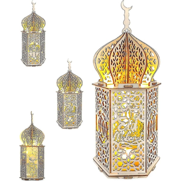 Lot De 3 Lampes En Bois À Monter Soi-même Pour Décorer Le Ramadan, Lampe Led Mubarak Ramadan Pour Les Décorations Du Ramadan