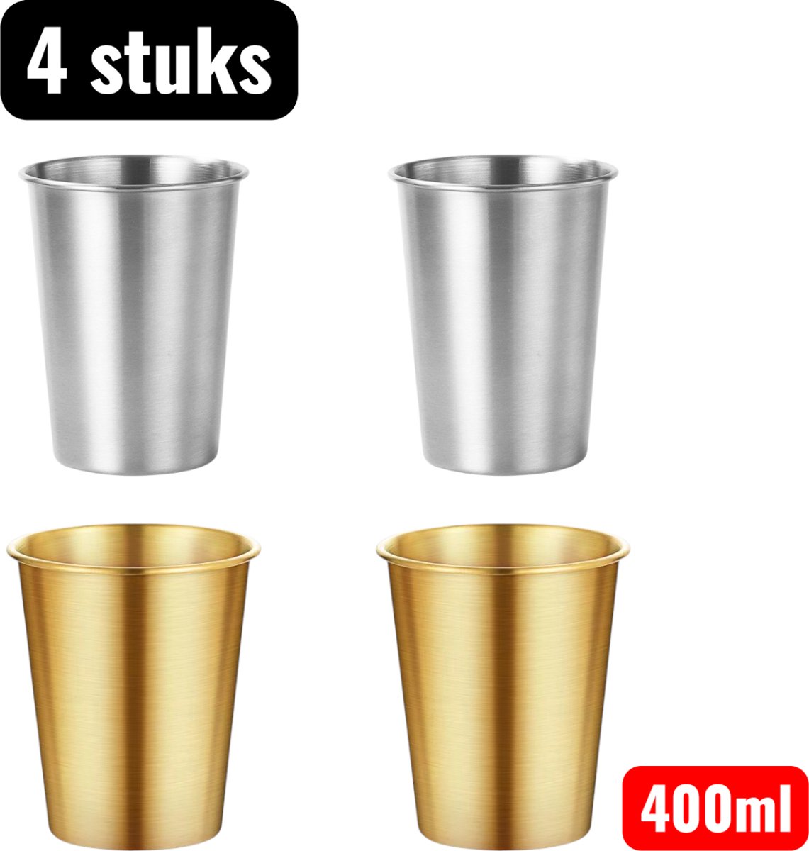 Lot De 4 - Mug - Mug De Camping En Acier Inoxydable - Mug Industriel En Métal - Mug À Simple Paroi Pour Boissons Froides - Argenté - 400 Ml