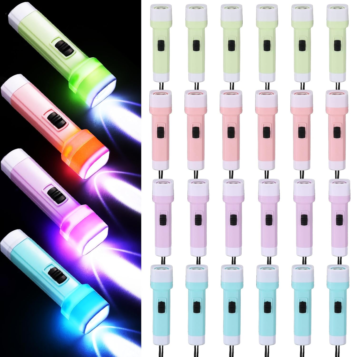 24pcs Mini Flashlights Bulk Small Multicolor Led Flashlights With Lanyard Portable Flashlight Lightweight Handheld Flashlights For Night Party Gifts Camping Hiking Home (macaron Style)