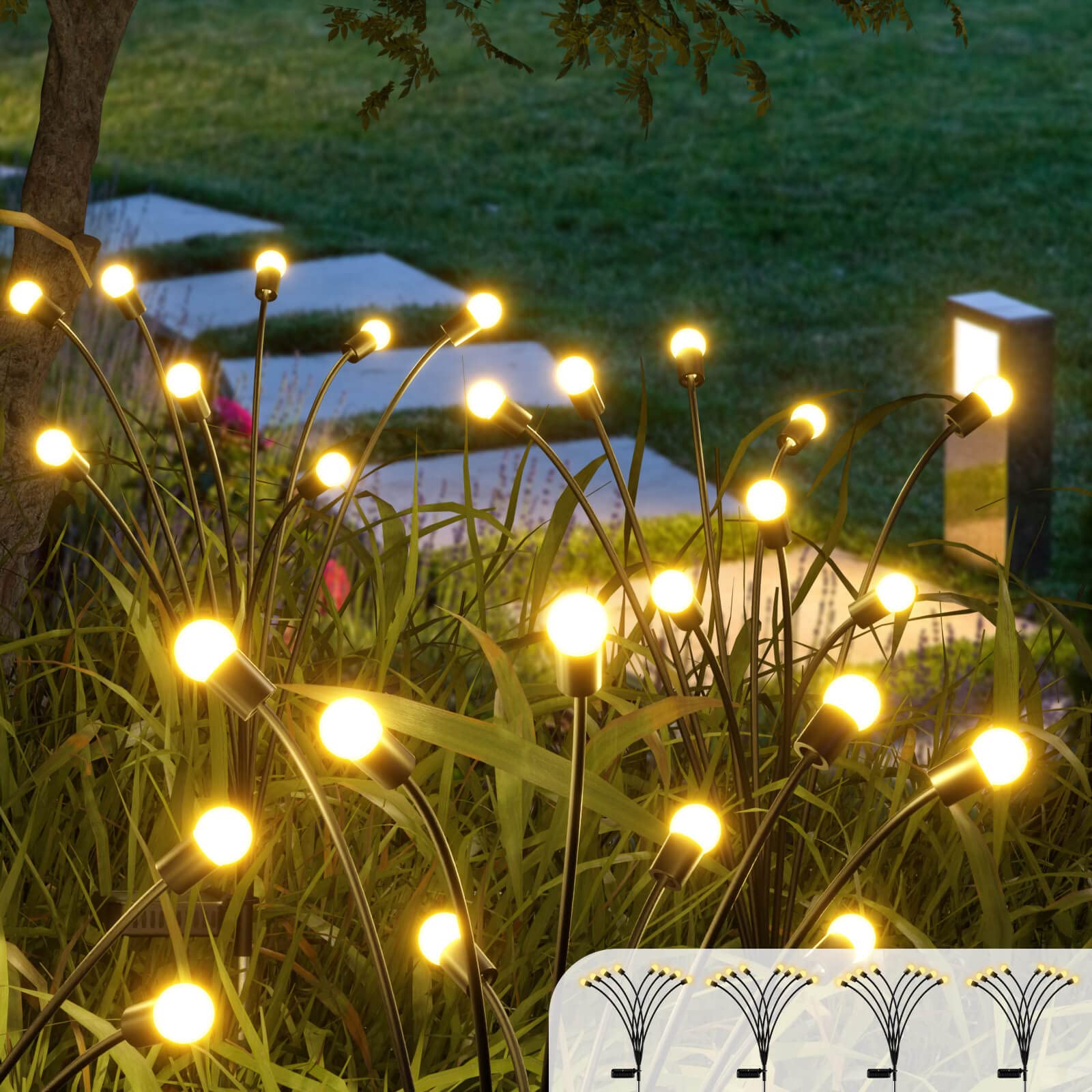 Pièces Lumières Luciole À Énergie Solaire, Lumières Jardin Luciole Pour Lumières Décoratives Extérieures De Paysage De Voie, Blanc Chaud