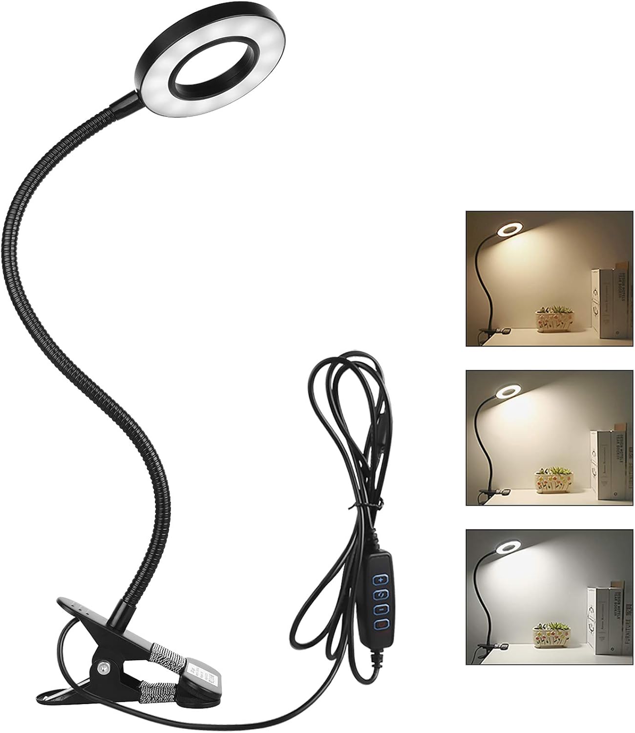 Desk Lamp Clamp, Led Clip On Light Bedside Light, White & Warm Dimmable Lights, Usb Light For Reading Studying, Bed Clip Lamp With 3 Colors 10 Brightness, Black, 12w