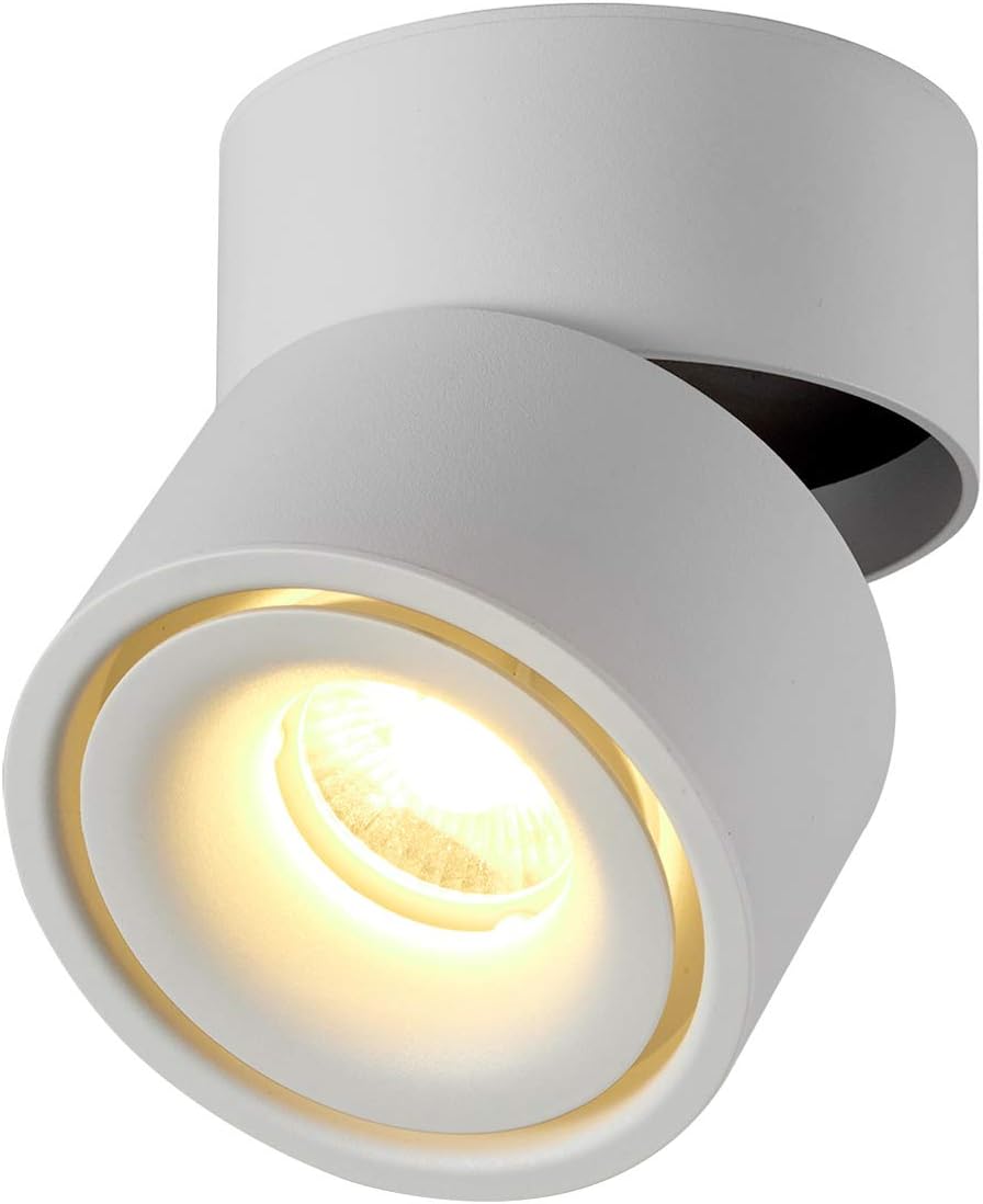 Indoor 10w Led Projecteur, Plafonnier Réglable 360° Éclairage Tournante Et De Surface Cob Led 10x10cm/aluminium Lampe Murale (blanc-3000k)
