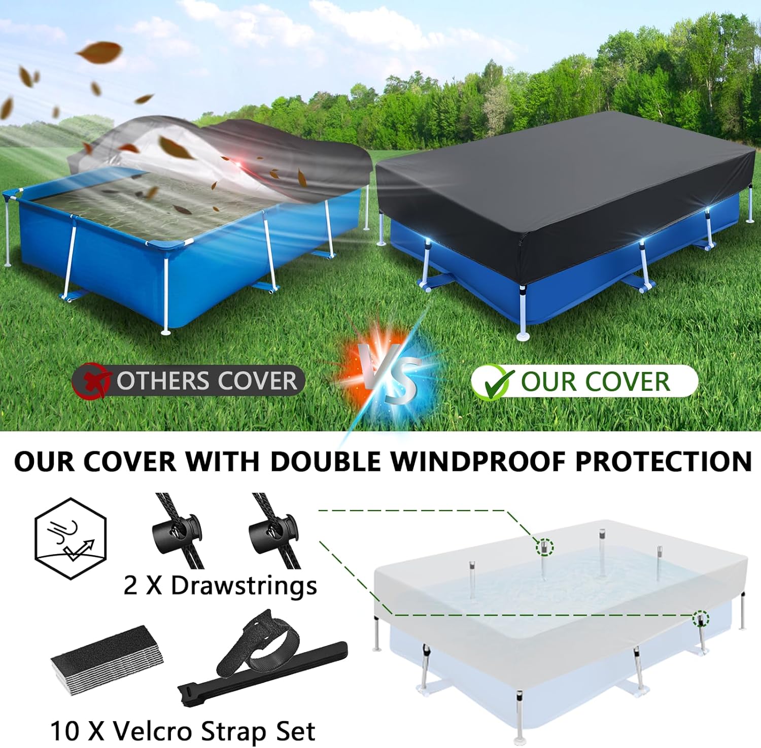 Bâche Solaire Rectangulaire Pour Piscine - 26017030cm- Bâche Pliable Pour Piscine Hors Sol,pour Économiser De L'Espace.
