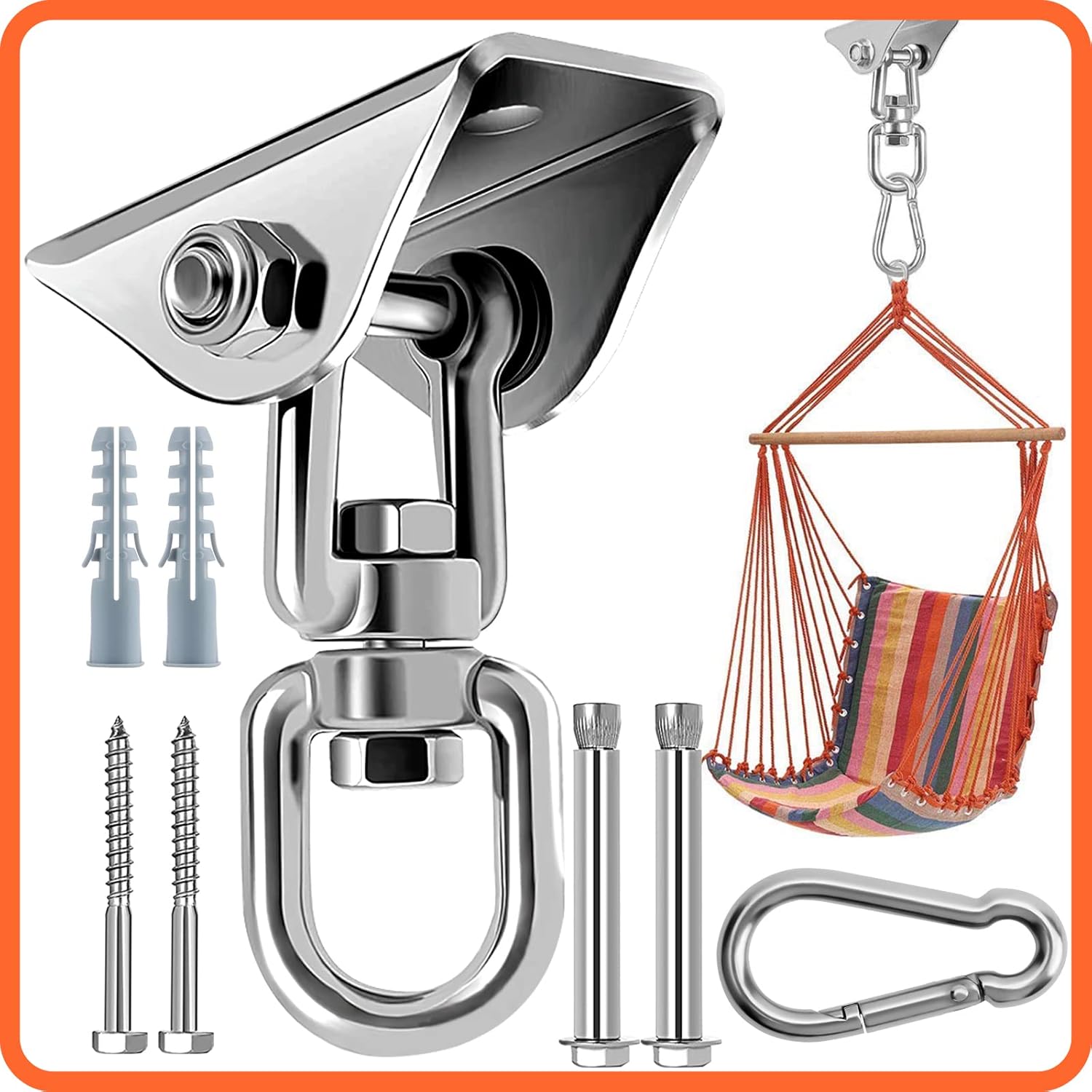 Kit Hamac Pivotant À 360° En Acier Inoxydable Avec Crochet De Plafond Robuste - Charge Maximale De 450 Kg