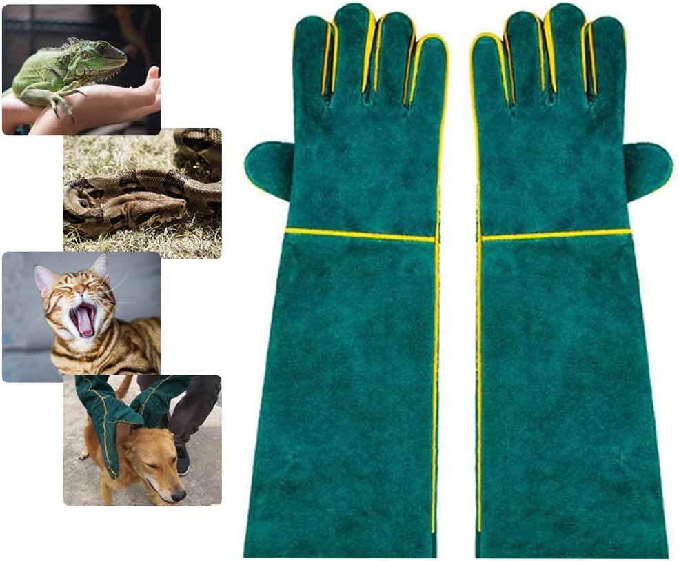Anti-morsure Gants De Manutention Pour Animal, Gants De Travail En Cuir Polyvalents Pour Le Soudage, Le Jardinage Ou La Manipulation (45cm)
