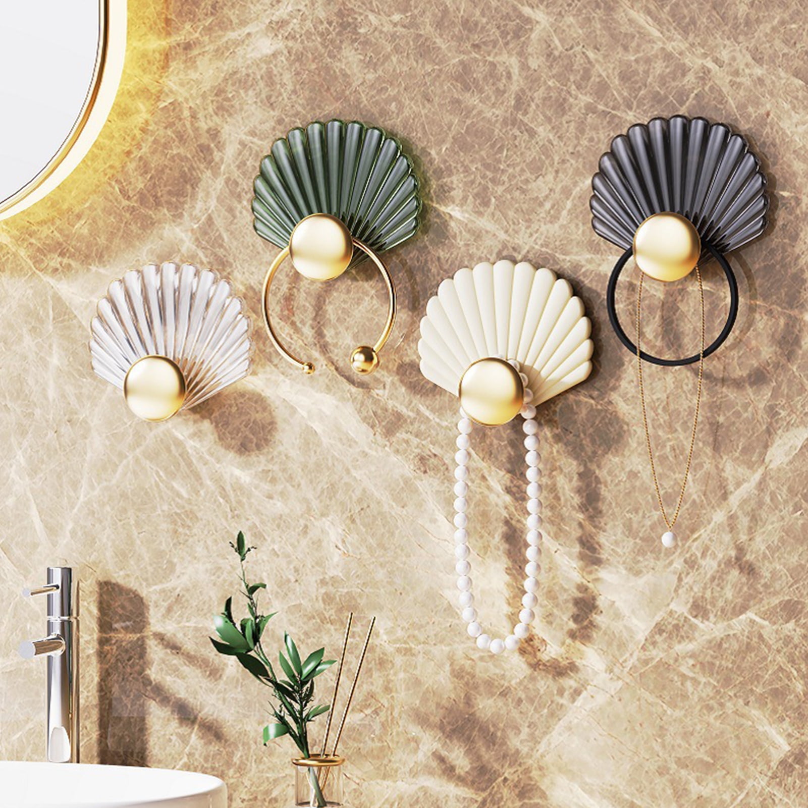 Lot De 4 Crochets De Porte Résistants À La Colle Forte, En Forme De Coquillage, Pour Le Rangement De Vêtements Et De Salle De Bain. Accessoire Idéal Pour La Maison.