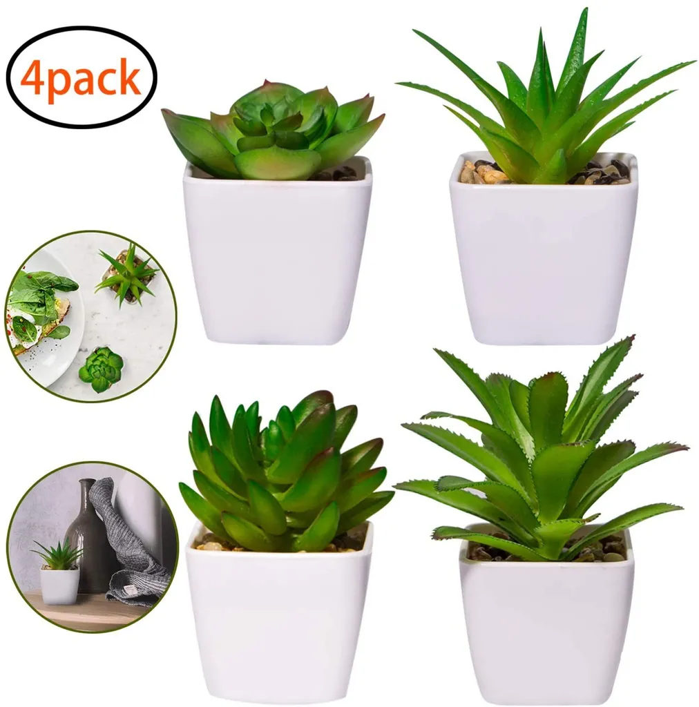 4 Plantes Artificielles D'Extérieur, Plantes Artificielles Pour Salle De Bain, Succulentes Artificielles En Pot, Décoration De Table Pour La Maison, Le Balcon Et Le Bureau