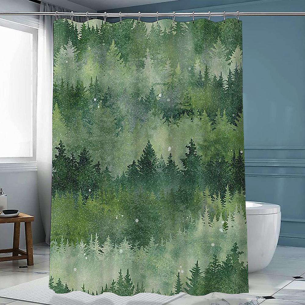 Rideau De Douche Ink Forest En Polyester Avec Crochets Chinois