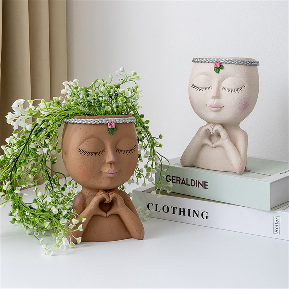 Pot De Fleurs En Forme De Visage - Pot De Fleurs En Forme De Tête Pour Plantes D'Intérieur Et D'Extérieur, Pot Pour Plantes Succulentes, Pot En Résine Avec Trou De Drainage, Figurine Décorative