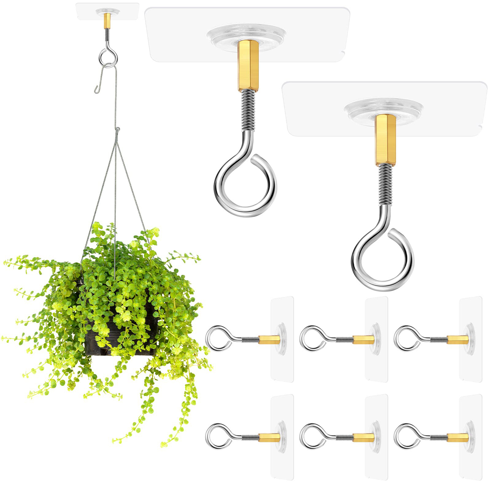 8 Pieces Crochet Plafond Sans Percer, Crochets De Plafond Autocollants Sans Perçage, Crochet Adhésif Plafond, Transparent Pour Plantes Suspendues, Accroche Plante