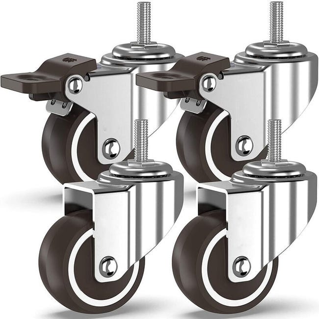 Roulettes Pivotantes Elle-4 À Tiges Filetées, Roulettes Pour Meubles, Roues À Freins (50 Mm Avec Tiges M10, 2 Avec Freins, 2 Sans Freins) (sku Produit : 93819010 Sku Offre : 1029liu35)