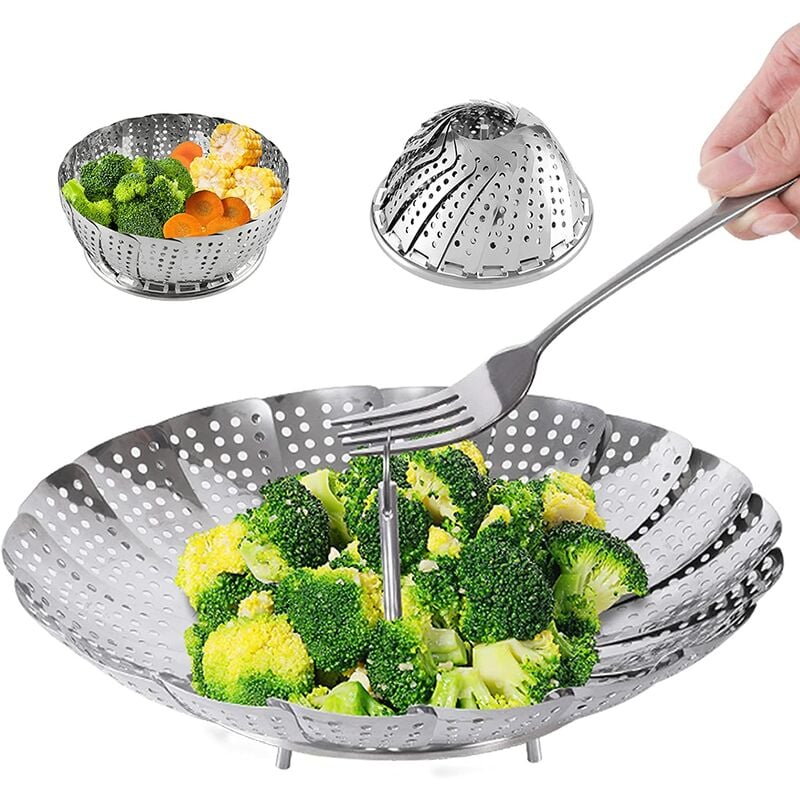 Panier À Vapeur En Acier Inoxydable Pour Aliments Et Légumes, Panier À Vapeur Extensible De Qualité Supérieure Pour S'Adapter À Différentes Tailles De Pots