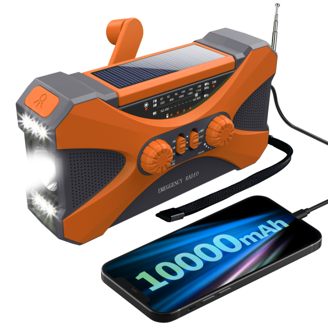 Radio D'Urgence Solaire 10 000 Mah Avec Manivelle, Lampe Torche, Radio Multifonction Usb, Verte