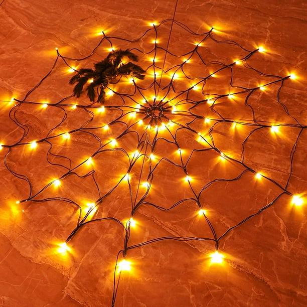 Halloween 96 Led Purple Spider Web Lights With Spider, 8 Modes Light Up Cobweb Halloween Decorations For Indoor Ourdoor Garden Yard Home Patio (purple)