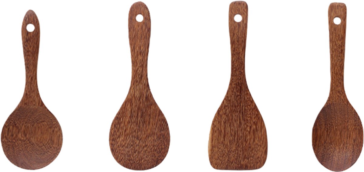 Ensemble De 4 Cuillères À Riz En Bois En Forme D'Aile De Poulet - Cuillères À Riz Non Peintes Pour Usage Domestique - Ustensiles De Cuisine - Marron