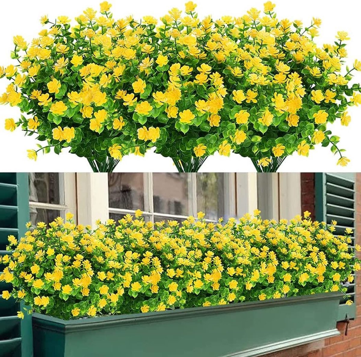 Fleurs Artificielles - Eucalyptus À Fleurs Jaunes - Plastique - Lot De 8 - Résistant Aux Uv - Pour Décoration Intérieure Et Extérieure (maison, Bureau, Jardin, Mariage) (jaune)
