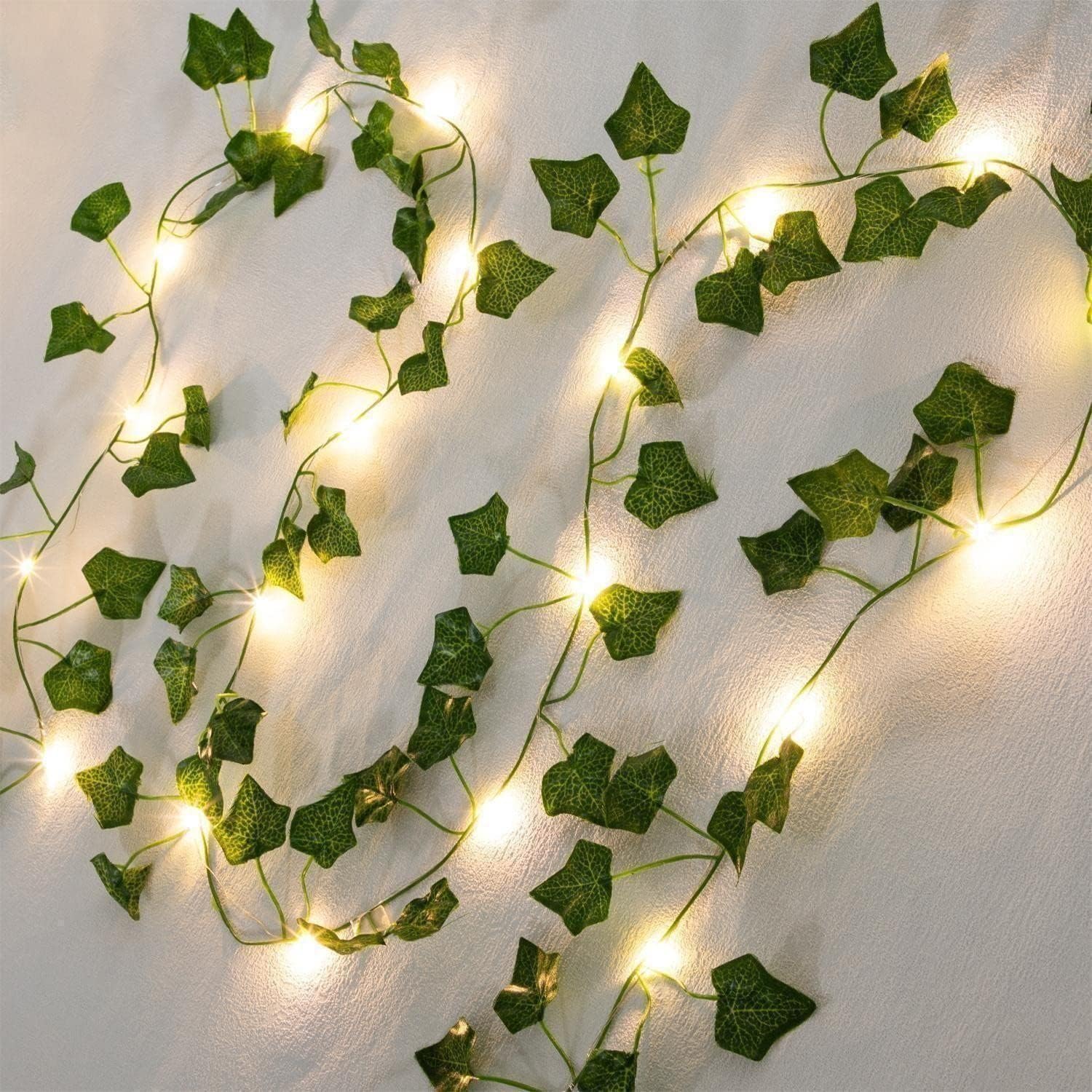 Groofoo Vigne De Lierre À Feuilles Vertes Artificielles Avec 50 Lumières Led,5m Décoration De Plantes Printanières Pour Mur Wedding Party Garden Festival