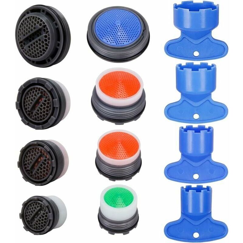 Lot De 12 Aérateurs M16,5/m18,5/m21,5/m24, Filtre D'Aérateur De Robinet, Buse De Robinet, Filetage Externe, Économie D'Eau De Cuisine Avec 4 Clés Pour La Maison, La Salle De Bain