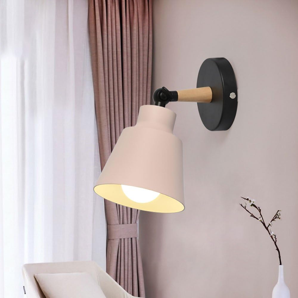Appliques Murales Rétro Vintage E27 Luminaire Plafonnier Industriel En Bois Et Métal Réglable Lampe Murale Intérieur Applique Moderne Pour Chambre Entrée Salon (rose)