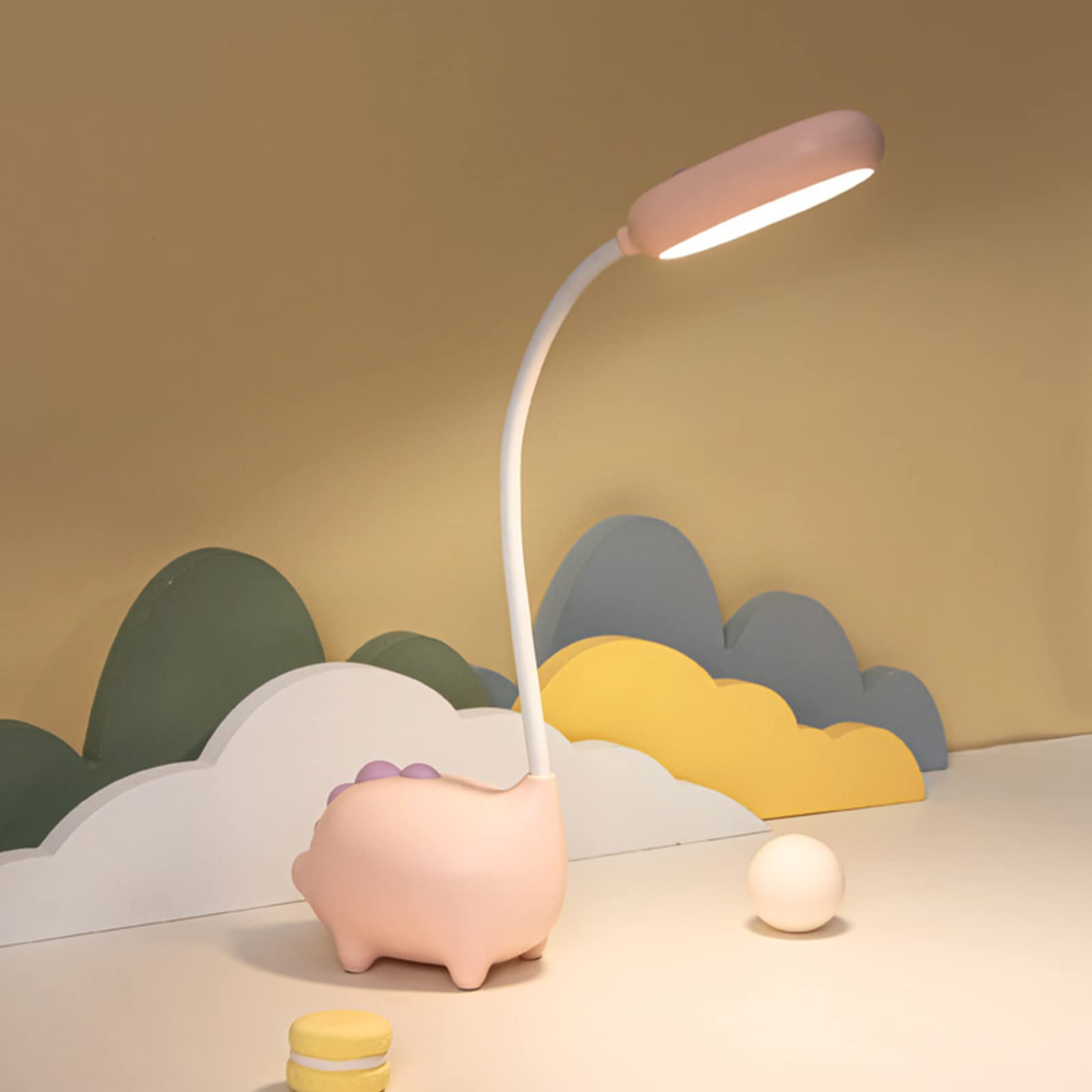 Lampe De Bureau Dinosaure, Veilleuse Led Unique Pour Enfants, Lampe Rose Mignonne, Accessoires De Bureau Kawaii, Petite Lampe De Table Respectueuse Des Yeux Avec 3 Modes D'Éclairage, Lampe De Bureau U