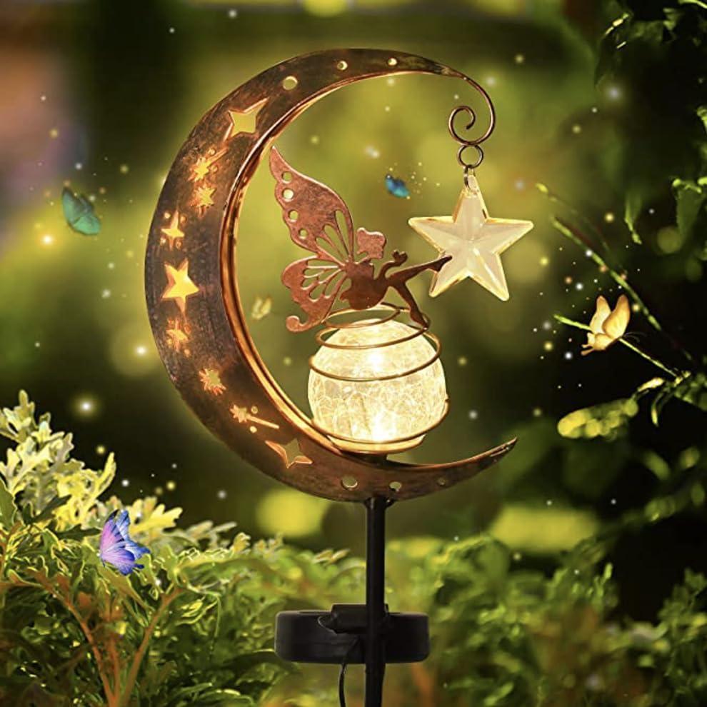 Lampe Solaire Exterieur Jardin, Fée Elfe Lune Solaire Lampe Pour Étanche Decoration Jardin Exterieur, Lumiere Solaire Exterieur Led Boule De Verre