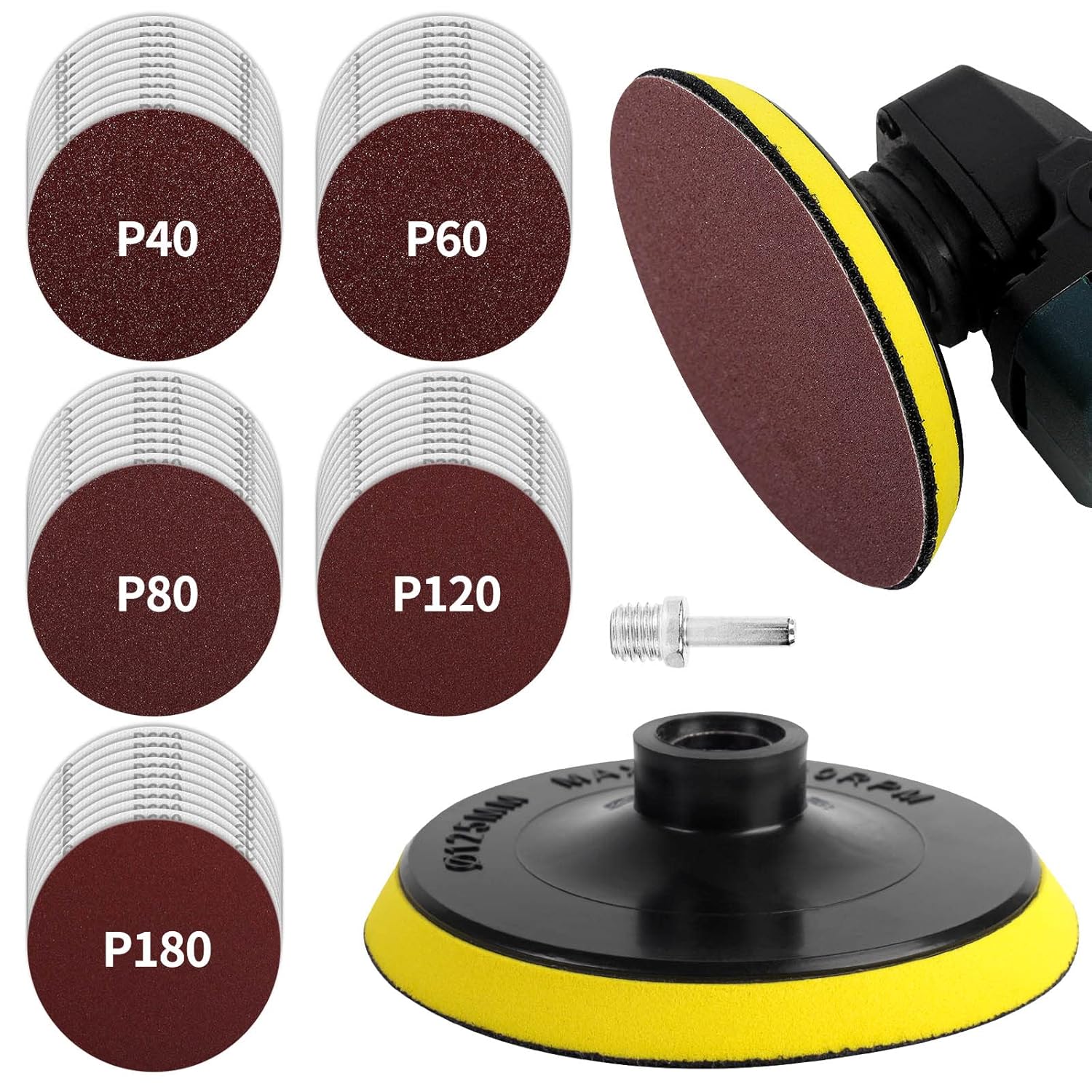Disques Plateau De Ponçage 125mm Avec Filetage M14, 50 Pièces Disques Abrasifs Pour Meuleuse D'Angle, Grain 10x 40/60/80/120/180 Pour Poncer/polir/dérouiller