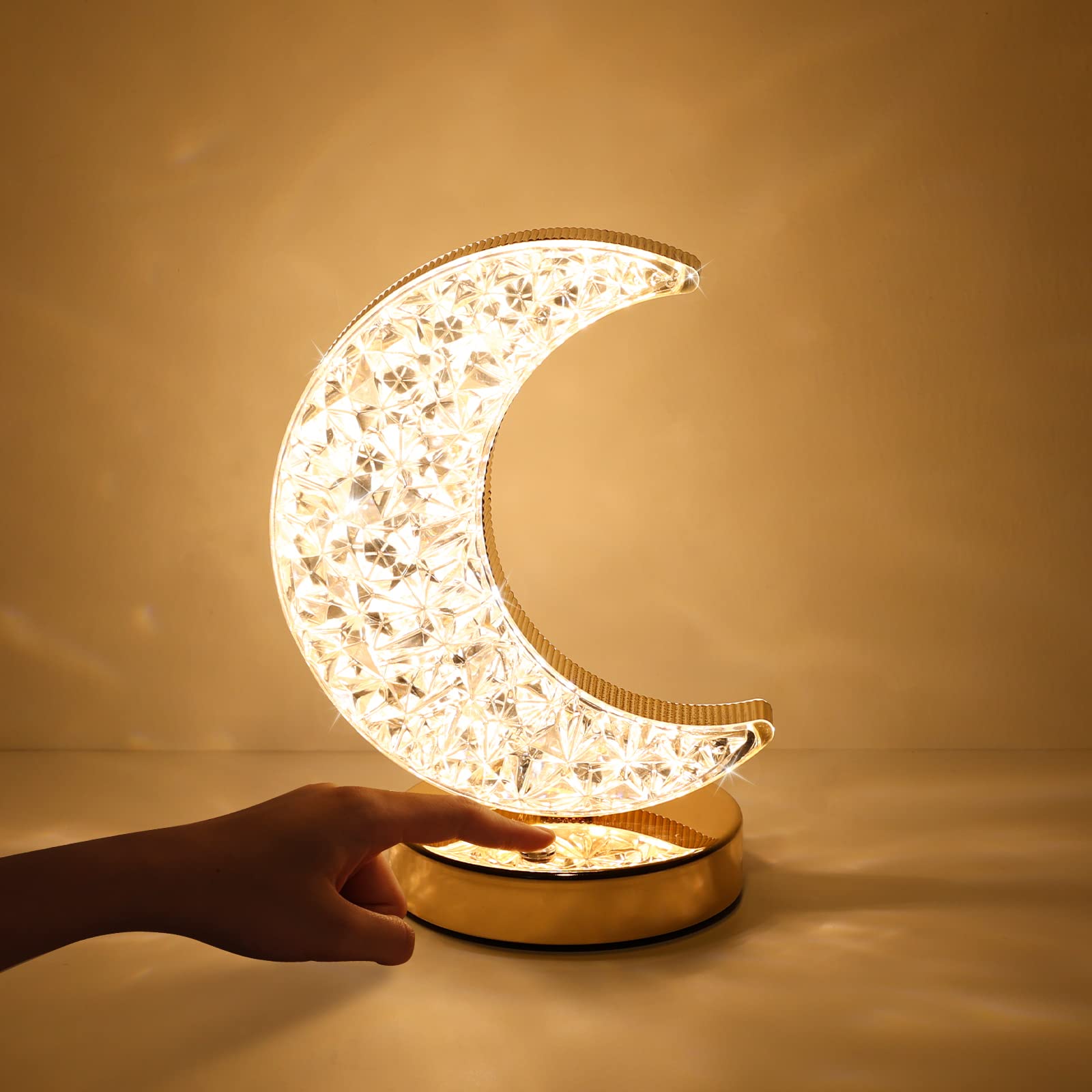 Lampe Lune, Lampe Lunaire Tactile À 3 Couleurs, Lampe De Table En Cristal Avec Intensité Réglable En Continu, Veilleuse Mignonne Pour Chambre D'Enfant, Chambre À Coucher, Décorations De Ramadan