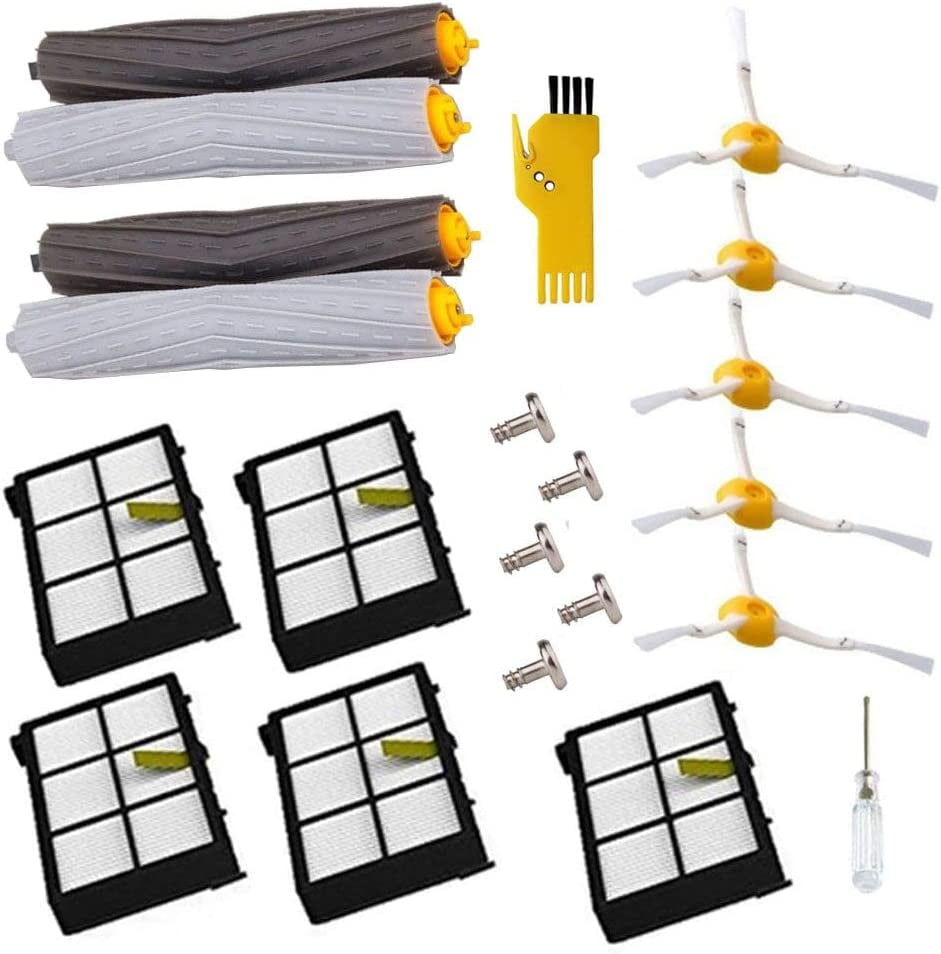 Pièces De Rechange Pour Aspirateur Robotique Roomba 980 960 900 880 870 860 800 (5 Brosses Latérales, 5 Tornillos, 5 Filtres, 2 Jeux D'Extracteur De Résidus Sans Enredos) Avec Fraise Électronique