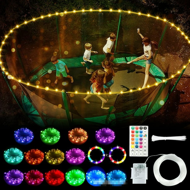 Trampoline Sprinkler For Kids With 39.4ft Led Trampoline Lights 39 Ft Long Outdoor Trampoline Water Sprinkler With Remote Control Trampoline Rim Led Light For Outdoor Water Games Yard