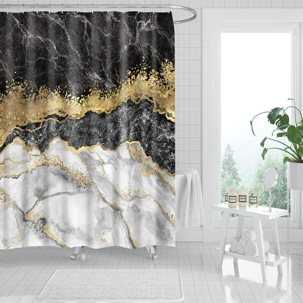 Marble Shower Curtains No Liner, Waterproof Polyester Fabric Shower Curtain Fabric Set With Plastic Hooks For Bathroom Decorations Accessories, Modern Concise Design 72" X 72" (bs-dls04)