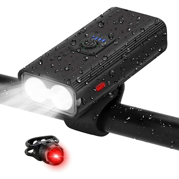 Kit D'Éclairage Vélo, Feux Avant Et Arrière Rechargeables Par Usb, Phare Et Feu Arrière Led Étanches Ipx5 De 1000 Lumens, 6 Modes D'Éclairage, Compatible Avec Tous Les Vélos (4000 Mah)