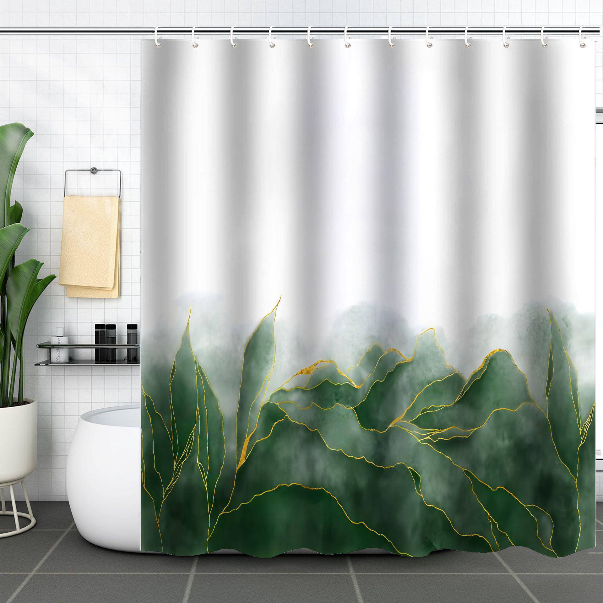 Rideau De Douche À Motif De Feuilles Abstraites Simples-180180 Cm, Rideau De Douche En Polyester Lavable En Machine Avec 12 Crochets,