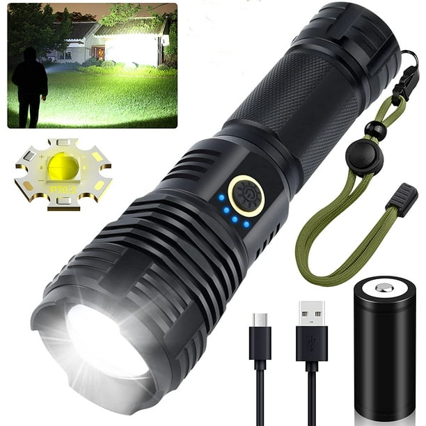 Led Torch Rechargeable, 90000 Lumens Super Bright Xhp70.2 Zoomable Waterproof Torch 5 Modes For Camping, Hiking, Outdoors