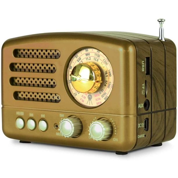 Enceinte Bluetooth Rétro Portable, Radio Am/fm/ondes Courtes, Rechargeable, Compatible Carte Tf/aux/lecteur Mp3 Usb, Marron
