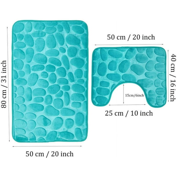 Bathroom Mats, Two-piece, Non-slip Washable. Bath Mat Set, Bath Mat And Toilet Mat Aqua