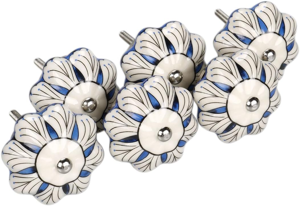 Lot De 6 Boutons De Meuble, Boutons De Tiroir, Boutons En Céramique, Poignée De Tiroir, Porte De Meuble, Orchidée Classique 40 X 26 Mm