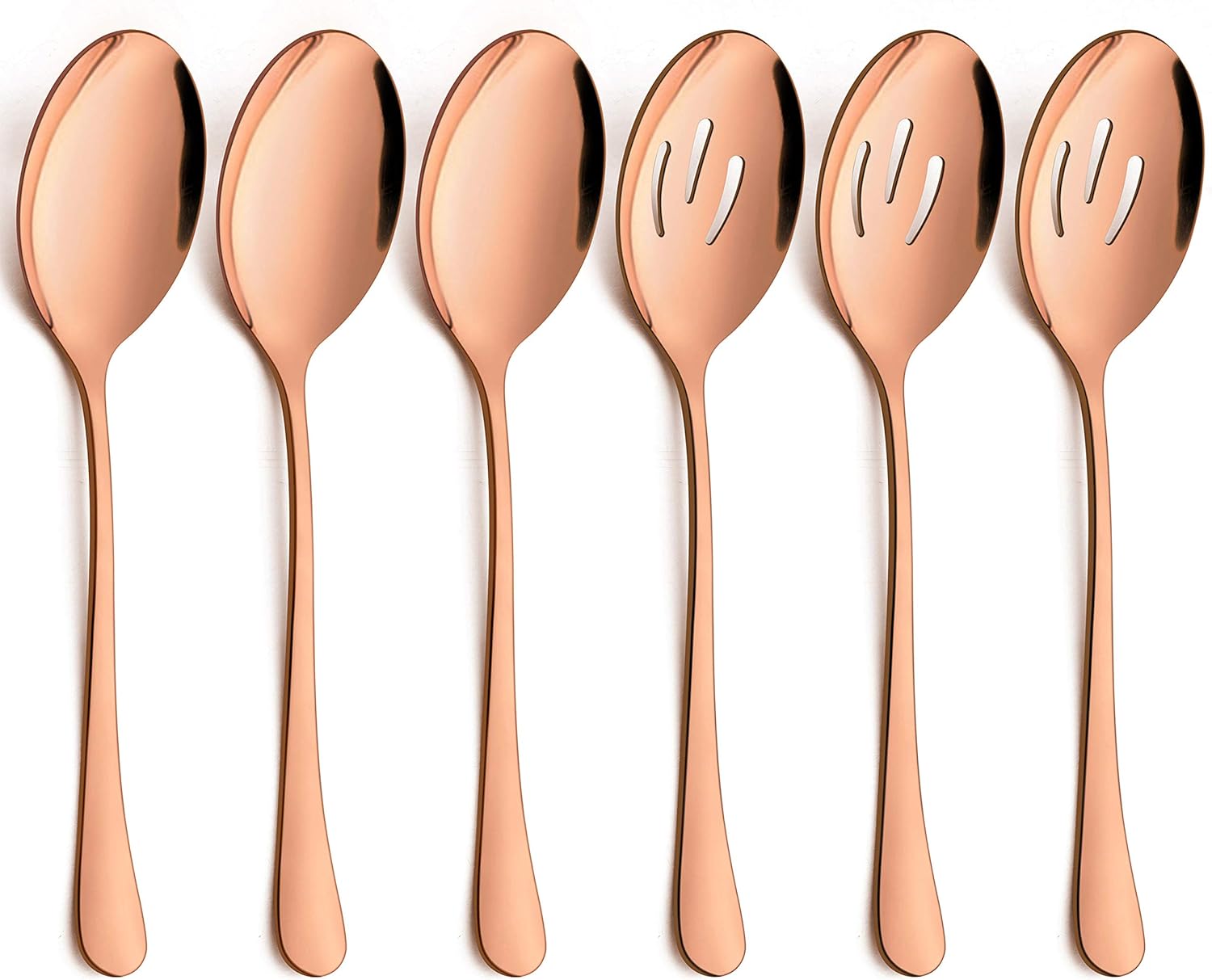 6-piece Copper Serving Spoons, Copper Slotted Serving Spoons, Stainless Steel Rose Gold Serving Utensils For Party Buffet Restaurant Banquet Dinner Catering, 8 3/4 Inch, Dishwasher Safe