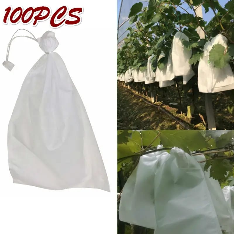 100 Sacs De Protection Pour Raisins Avec Cordon De Serrage, Sacs De Protection Pour Fruits, Sacs En Filet Anti-insectes, Sacs De Culture En Tissu Imperméable Pour Jardin, 24 X 36 Cm