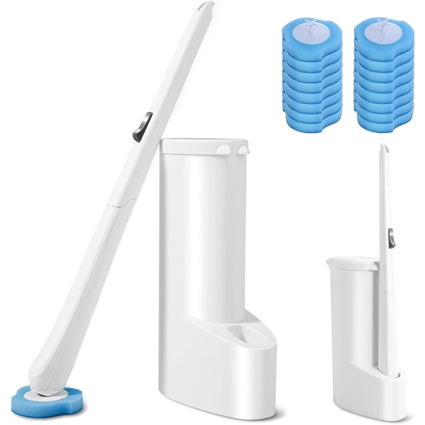 Ensemble Brosse Et Support Pour Wc, Brosse De Salle De Bain Avec 16 Têtes De Nettoyage En Éponge, Manche Long, Convient Pour...