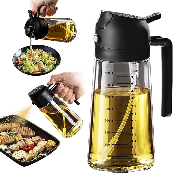 Spray D'Huile De Cuisine 430 Ml - Spray D'Huile 2 En 1 Pour Friteuse À Air Pour La Cuisson, La Salade, Le Vinaigre Et Les Accessoires De Cuisine