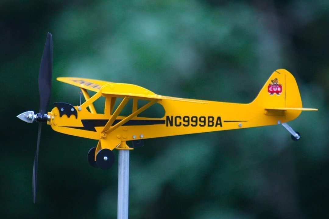 Girouette 3d En Forme D'Avion Piper J3 Cub, En Métal Pour Extérieur, Sculpture Cinétique, Unique Et Magique