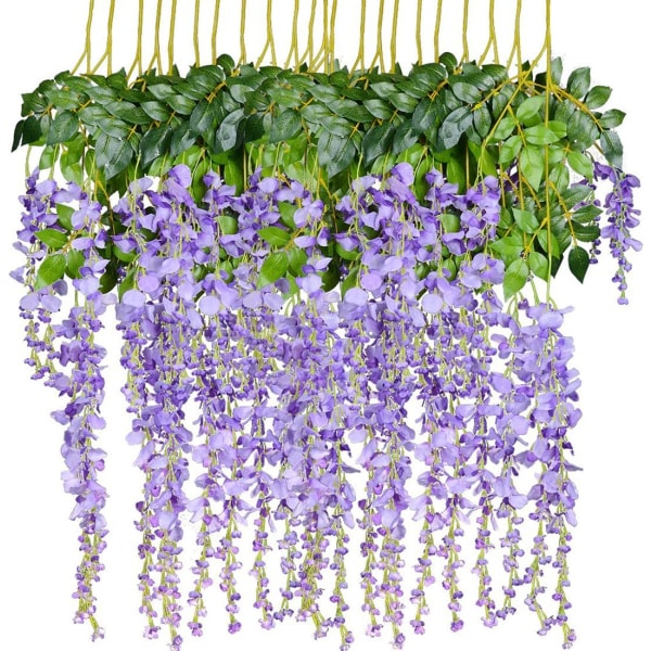 12 St Konstgjorda Blommor Silke Wisteria Vine Rata Silk Hängande Blommor Bröllopsdekoration (lila)